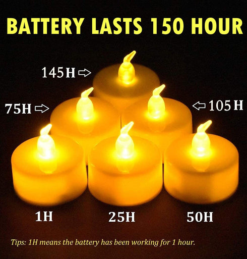 YIWER Tea Lights LED Tea Light Candles 150 Hours Pack of 50 Realistic Flickering Bulb Battery Operated Tea Lights for Seasonal Festival Celebration Electric Fake Candle in Warm Yellow
