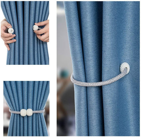 4 Pack Magnetic Curtain Tiebacks Convenient Drape Tie Backs Weave Holder for Window Draperies Hold Curtains Drape Ties Backs 16 inch Holdback (Silver Gray)
