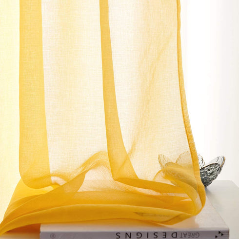 Butter Yellow Sheer Curtains 84 Inches Long Semi Faux Linen Orange Yellow Sheer Curtain 84 for Bedroom Living Room Girls Kids Room Yellow Sheer Curtains 2 Panels 52x84