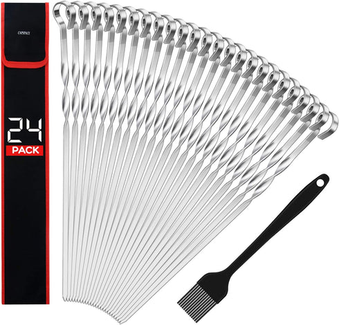 Metal Skewers For Kabobs - 17 inch BBQ Skewers For Grilling, 24 Pack Shish Kabob Skewers, Flat Stainless Steel Barbecue Skewers Grill Stick Set for Grilling Meat, Chicken, Shrimp, Fruit, Vegetables