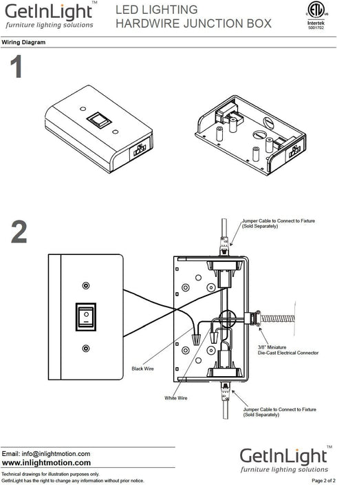 GetInLight Junction Box for IN-0105, IN-0107, IN-0108 and IN-0109 Series, Plastic Material, IN-0501-3