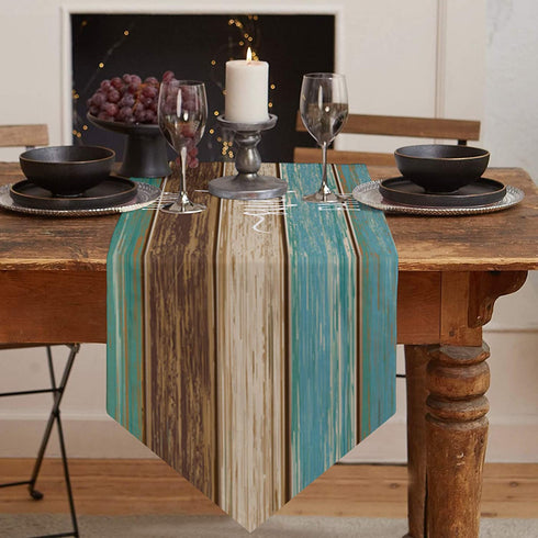 HouseUnique Cotton Linen Table Runner,Wood Teal Table Runner 70 inches Long, Farmhouse Table Runners Dresser Scarves for Dining Room/Kitchen/Wedding Decoration/Holiday Party Table Decor 13"x70"