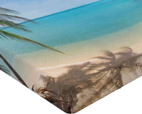 Ambesonne Ocean Fitted Sheet, Panoramic View of Tropical Sandy Beach Exotic Vacation Theme Print, Soft Decorative Fabric Bedding All-Round Elastic Pocket, Twin Size, Brown Turquoise