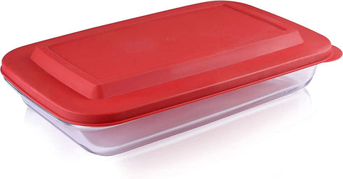 Bovado USA 7" x 12" Inch Glass Oven Baking Dish | High-Grade Borosilicate Glass | 2.3 Qt Capacity with Airtight Premium Plastic Lid | Nonstick, Dishwasher Safe, Freezer-to-Oven Oblong Casserole Pan