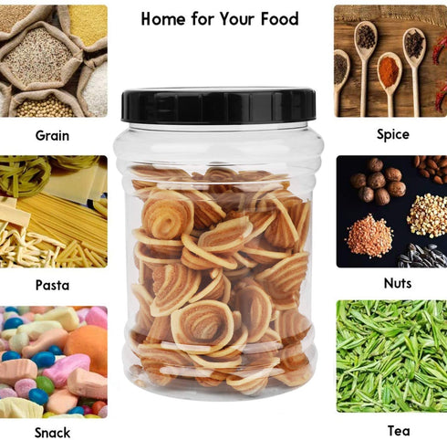 70oz / 2L Durable Plastic Jars, Accguan Clear Container for Food Storage, Airtight Plastic Jars Ideal For Dry Food, Dog Food and Washing Powder Storage, 6 PACK