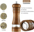 2-Piece Salt and Pepper Grinder Set, 6.5 Inch Wooden Salt and Pepper Mills with Adjustable Coarseness, Refillable Manual Pepper Mill Grinder for Home Cooks (Brown)