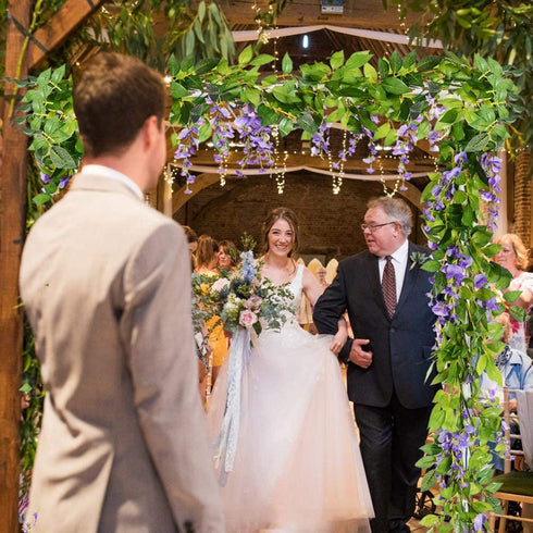 4Pcs 6.6Ft/Piece Artificial Flowers Silk Wisteria Garland-DearHouse Artificial Wisteria Vine Rattan Silk Hanging Flower for Home Garden Outdoor Ceremony Wedding Arch Floral Decor(Light Purple)
