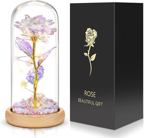Artificial Flowers Rose Gift for Her - Light up Galaxy Rose Led Flower Dome Beauty Beast Rose Preserved Roses in Glass Dome Valentine's Day,Birthday,Mother's Day,Anniversary,Wedding Gifts Ideas