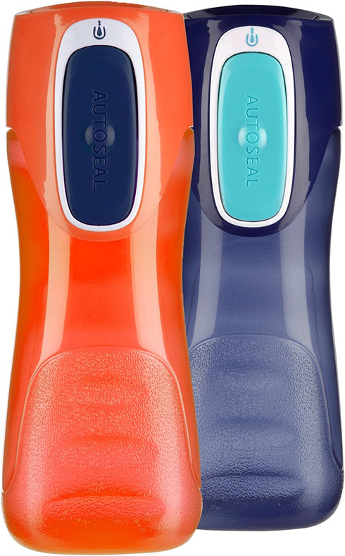Contigo - 70660ZCN Contigo Autoseal Trekker Kids Water Bottles, 14 Oz, Navy & Nectarine, 2-Pack