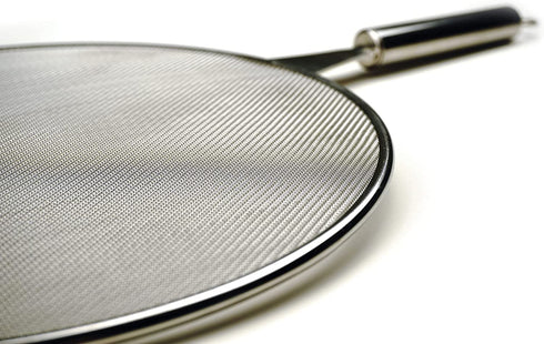 RSVP International Splatter Screen, One Size - Fine Mesh Stainless Steel, 10" in Diameter with 6.25" Handle |Keeps its Shape & Construction Over Time | Dishwasher Safe, 10 Inch, Multi Color