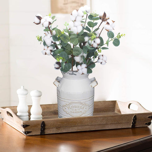 6pcs 23.5" Cotton Stems 4 Cotton Heads with Eucalyptus Leaves for Home Farmhouse Style Floral Decoration