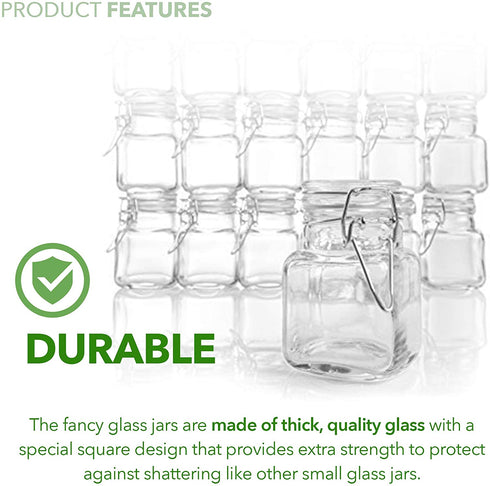 3 oz Small Glass Jars With Airtight Lids, Glass Spice Jars - Leak Proof Rubber Gasket and Hinged Lid for Home and Kitchen, Small Glass Containers with Lids for Party Favors (12 Pack)