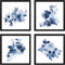 ArtbyHannah 10x10 Framed Blue Floral Wall Art Set of 4 with Black Frames and Flower Print for Gallery Walls or Bathroom Bedroom Decoration