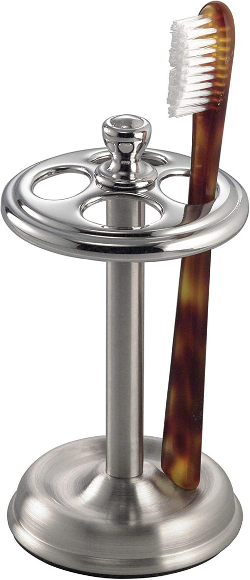 iDesign York Steel Divided Toothbrush Stand - 3.25" x 3.25" x 5.75", Brushed/Chrome