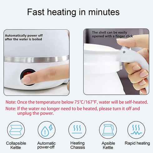 Travel Foldable Electric Kettle, Food Grade Silicone Portable Collapsible Electric Kettle for Boiling Water with Dual Voltage, 600ML, 110/220V, US Plug