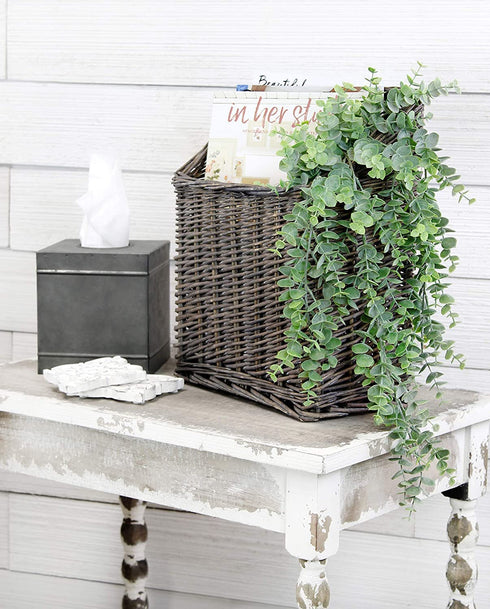 AuldHome Gray Washed Magazine / File Basket, Farmhouse Rustic Woven Willow Storage Basket