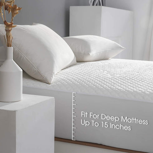Twin Size Bed Waterproof Bamboo Mattress Protector-Cooling Fitted Mattress Pad Cover with Deep Pocket Up to 15''