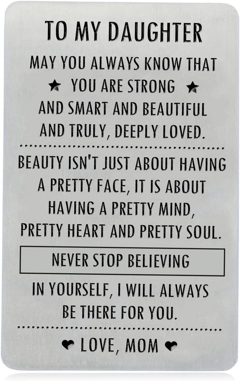 XYBAGS Engraved Wallet Inserts Gifts for Daughter from Mom, To My Daughter Engraved Card with Encouraging Quotes, Christmas Birthday Graduation Gift Ideas