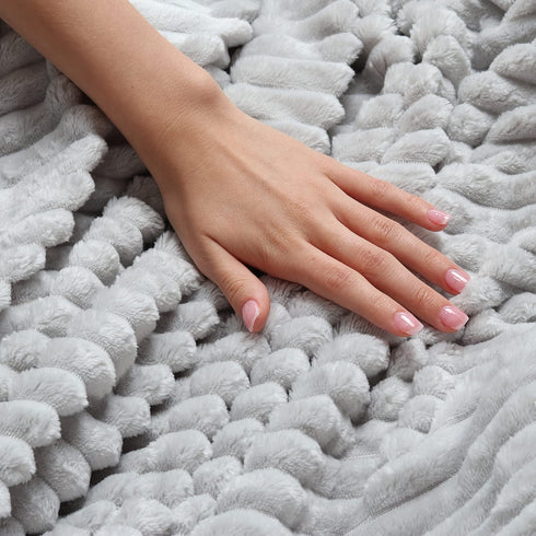 Nestl Fleece Blanket - Bed Blankets Queen Size - Soft Fuzzy Blanket - Lightweight Queen Blanket for Bed - Cut Plush Blanket - Light Grey Queen Size Blanket - 90x90 Inches