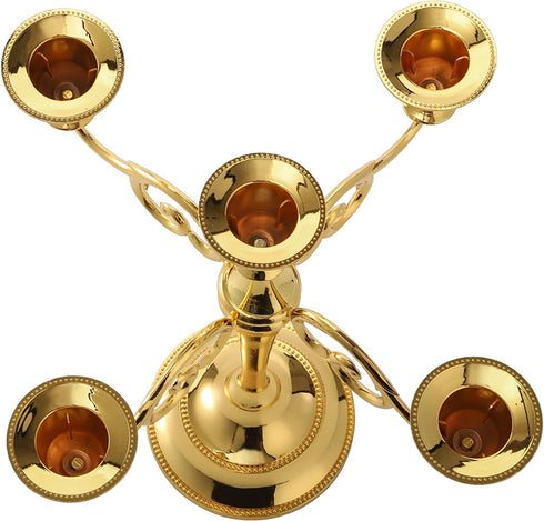 YOUEON Gold 5 Arms Candelabra, 10.4 Inch Metal Tall Candelabra Candle Holder Candlestick Holder for 1 Inch Diameter Pillar Candles, Taper Candle Holder, Candelabra Decoration, Wedding