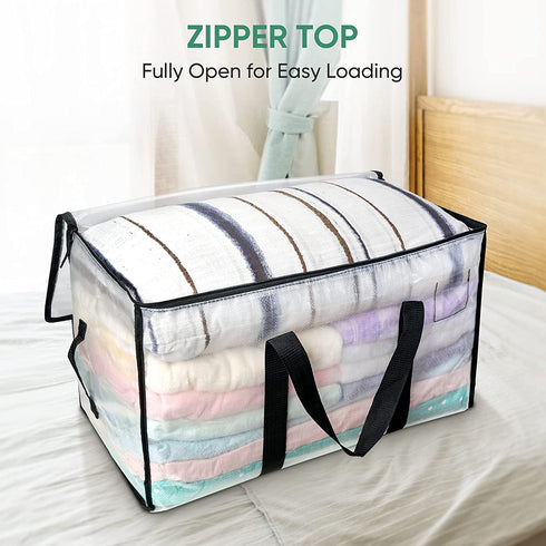 BALEINE 2-Pack Oversized Moving Bags with Reinforced Handles, Heavy-Duty Storage Tote for Clothes, Moving Supplies (Clear)
