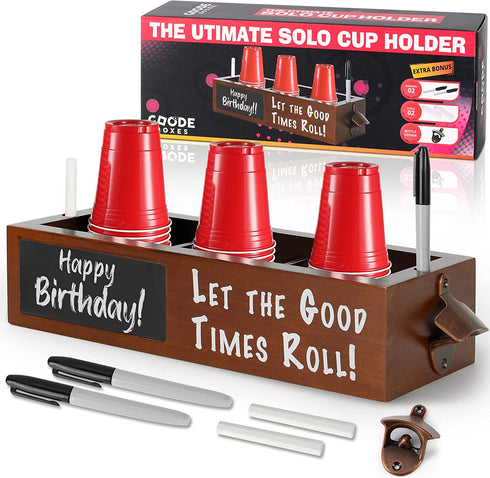 GoodE Boxes Triple Solo Cup Holder with Bottle Opener and Marker Slot