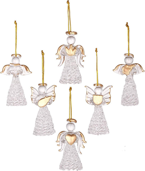 Sea Team Mini Sized Clear Glass Angel Ornaments for Christmas Tree Decorations, 60mm/2.36-inch, Set of 12 (Gold)