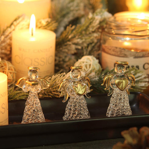 Sea Team Mini Sized Clear Glass Angel Ornaments for Christmas Tree Decorations, 60mm/2.36-inch, Set of 12 (Gold)