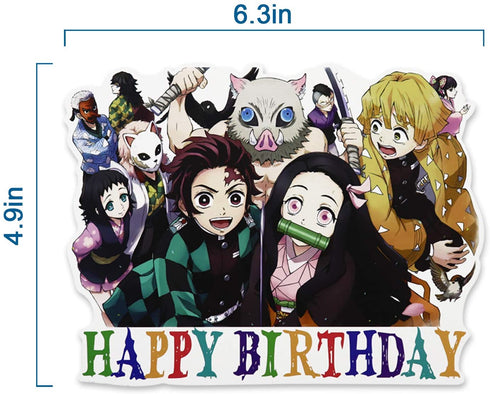 Demon Slayer Birthday Party Supplies 46PCS Japanese Anime Theme Decorations for Boys Dorm 20pcs Balloons, 1pc Happy Birthday Banner, 24pcs Cupcake Toppers, 1pc Huge Manga Cake Toppers for Fans