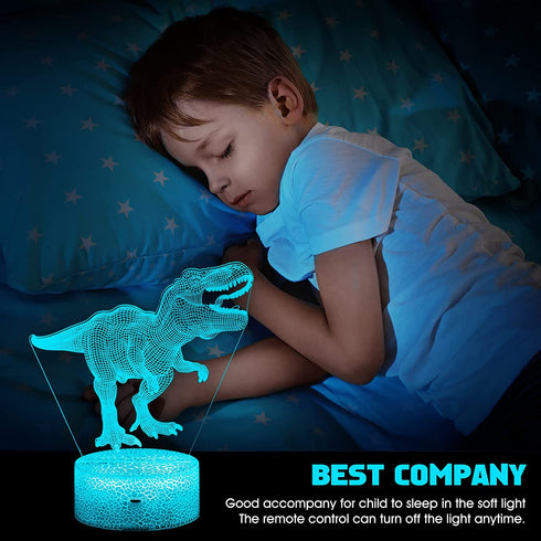 3D Dinosaur Night Light for Boys Kids-3 Pattern and 16 Color Smart Touch with Remote Control, Boys Dino night lights for bedroom, Dinosaur 3d Illusion Lamp, Dinosaur Gifts for Boys Age 4 5 6+ Year Old