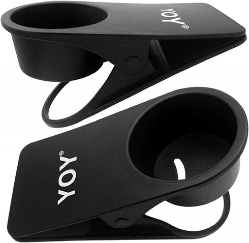 YOY 2 Pack Drink Cup Holder Clip - Table Desk Side Water Glass Beer Bottle Beverage Soda Coffee Mug Holder Cup Saucer Clip Design for Home Office, Black