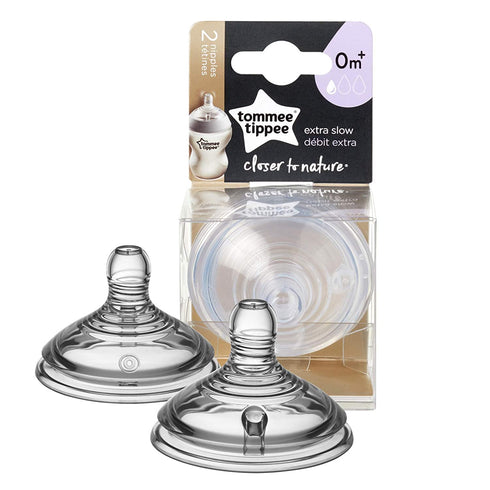 Tommee Tippee Closer to Nature Extra Slow Flow Baby Bottle Nipples, 0m+ – 2pk