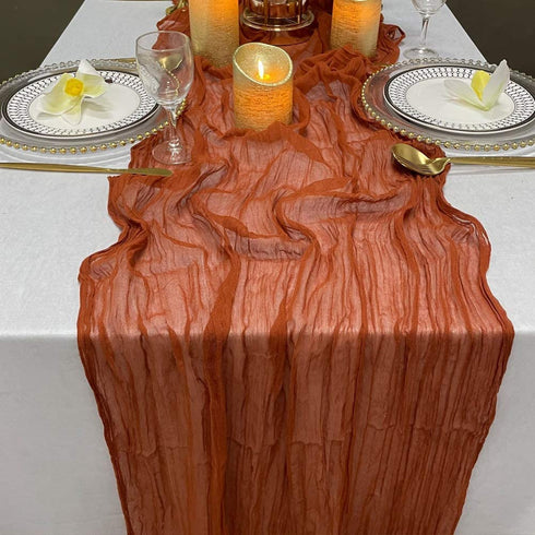 EH Linen Cheesecloth 13Ft Gauze Table Runner,Wedding Decor Arch Draping,Gauze Event Centerpiece Runner, Bridal Shower Runner (Terracotta, Large)
