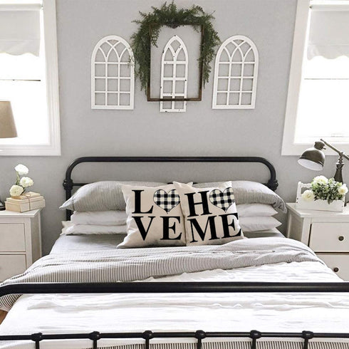 PANDICORN Modern Farmhouse Pillow Covers 18x18 Set of 4, Black Buffalo Plaid Check Home Love Heart Truck Wreath, Spring Decor Green Flower Floral, Welcome Throw Pillow Cases Outdoor Decorations
