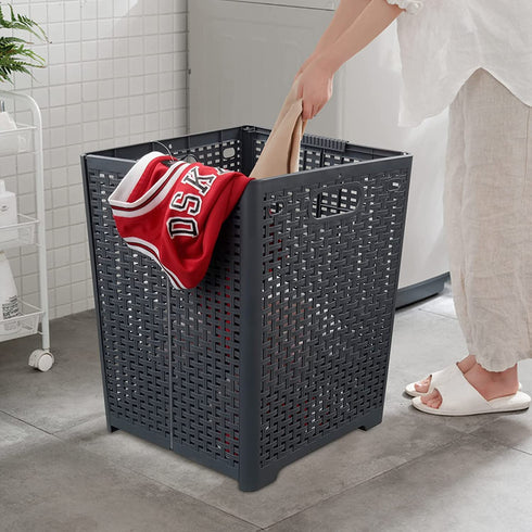 Tstorage Plastic Collapsible Storage Laundry Baskets, Foldable Laundry Hampers, 2 Packs