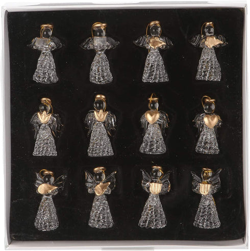 Sea Team Mini Sized Clear Glass Angel Ornaments for Christmas Tree Decorations, 60mm/2.36-inch, Set of 12 (Gold)