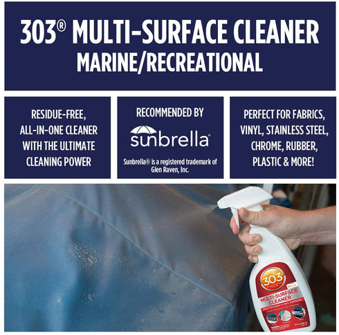 303 Marine Multi-Surface Cleaner - Safely Cleans All Water Safe Surfaces, Including All Types of Fabric and Vinyl, Rinses Residue Free, Manufacturer Recommended, 32oz (30204) Packaging May Vary