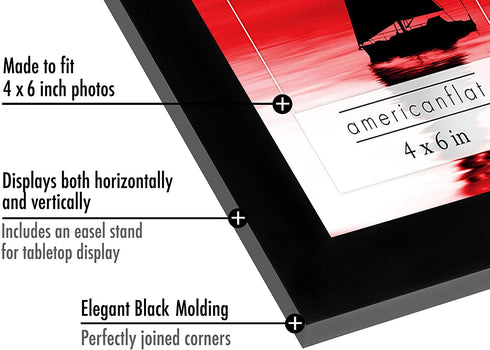 Americanflat 6 Piece 4x6 Black Picture Frame Set with Polished Glass - Horizontal and Vertical Formats for Wall and Tabletop
