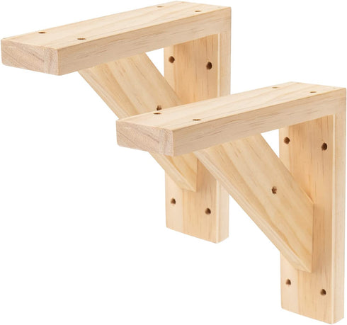 Purife 7 inch Solid Wall Mount Wood Shelf Bracket (Pack of 2) - Hand Made Wooden Shelf Support Brace, Wood Brace, Floating Shelf Supports, Wall Sconce Pendent Lamp Hanging Kit Include Mounting Screws