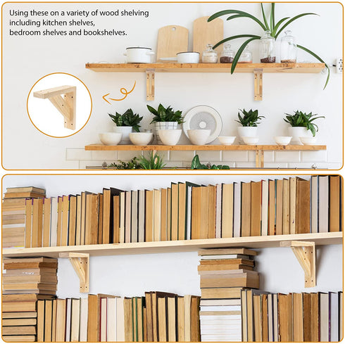 Purife 7 inch Solid Wall Mount Wood Shelf Bracket (Pack of 2) - Hand Made Wooden Shelf Support Brace, Wood Brace, Floating Shelf Supports, Wall Sconce Pendent Lamp Hanging Kit Include Mounting Screws