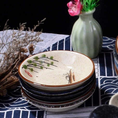 Side Dishes set of 5, Japanese Retro Porcelain Side Dish Bowl Seasoning Dishes Soy Dipping Sauce Dishes