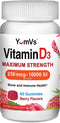 Vitamin D3 10000 IU Maximum Strength Gummies for Adults by YumVs | Vitamin D 5000 iu per Gummy | 250 mcg – Vitamin D per Serving | Kosher Vegetarian Chewables Berry Flavor - 60 Count
