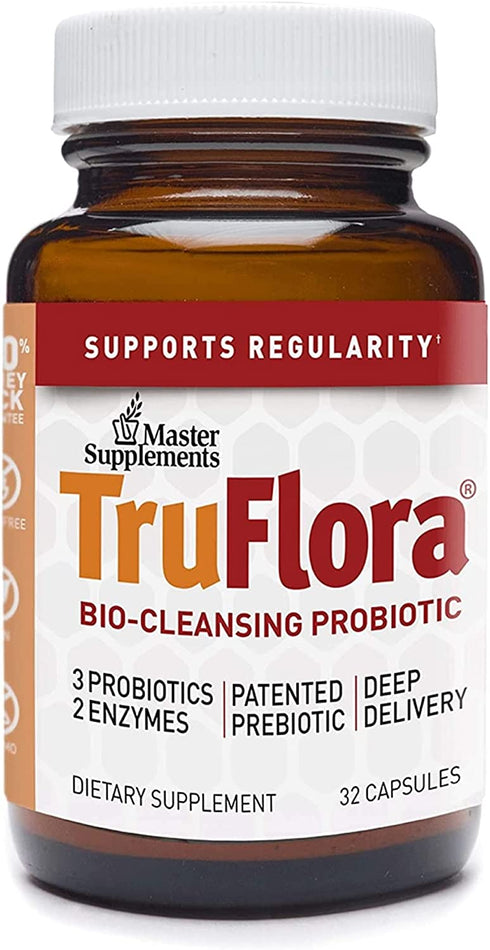 TruFlora Master Supplements 32 Capsules - Blend of Probiotics & Enzymes - Promotes Optimal Gut Health & Boosts Energy - Gluten Free - 32 Servings