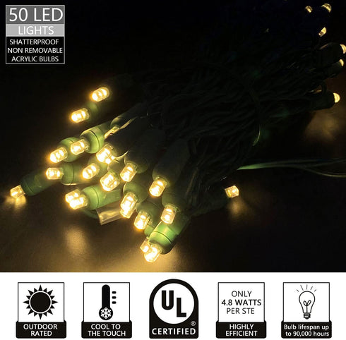 50 Count 5MM Wide Angle Led Christmas Lights Set,Outdoor Led String Lights for Garden Patio Christmas Trees Decoration,17 Feet Green Wire,Warm White