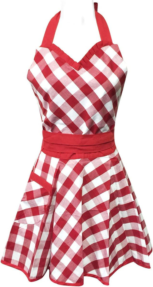 Wrapables Adjustable Flirty Hostess Apron, Red Gingham