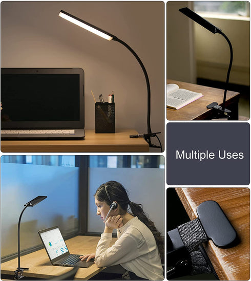 TOPESEL 5W 48 LEDs Dimmable Clip-on Led Desk Lamp, Eye-Care Flexible Gooseneck USB Clamp Reading Lamp, 3 Color Temperature, 14 Brightness Levels Table Lamp, Black