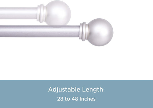 Kenney Chelsea 5/8" Standard Decorative Window Curtain Rod, 28-48", Silver, 2 Pack