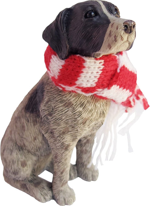 Sandicast German Shorthaired Pointer with Red and White Scarf Christmas Ornament