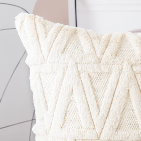 MADIZZ Set of 2 Soft Plush Short Wool Velvet Decorative Throw Pillow Covers 20x20 inch Beige Square Luxury Style Cushion Case Pillow Shell for Sofa Bedroom