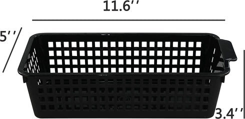 Begale Small Plastic Storage Baskets, Black, 11.6"L x 5"W x 3.4"H, Set of 6